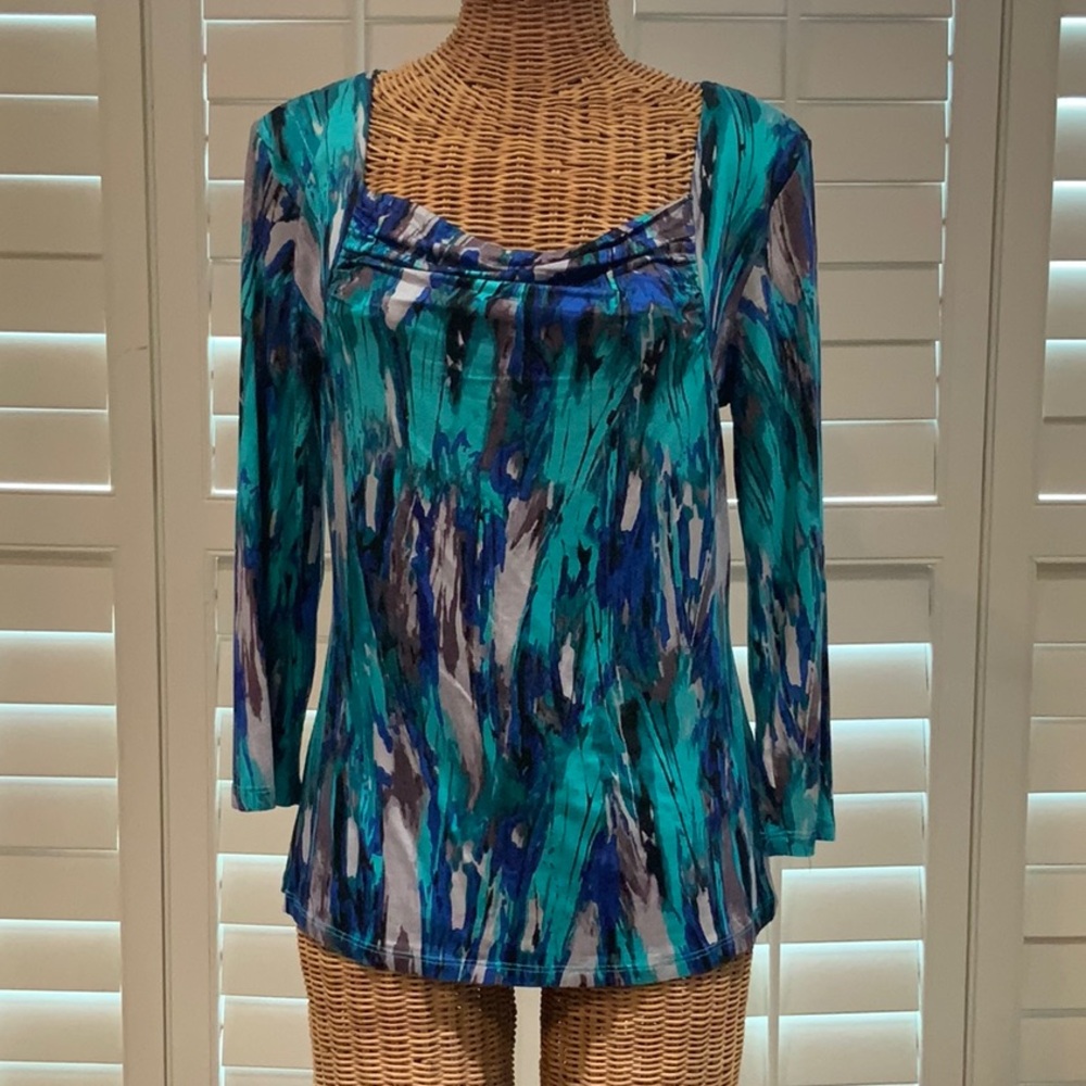 Cable & Gauge Blue and Green Graphic Blouse